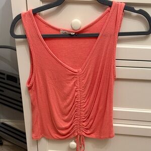 Coral Ruched Sleeveless Top